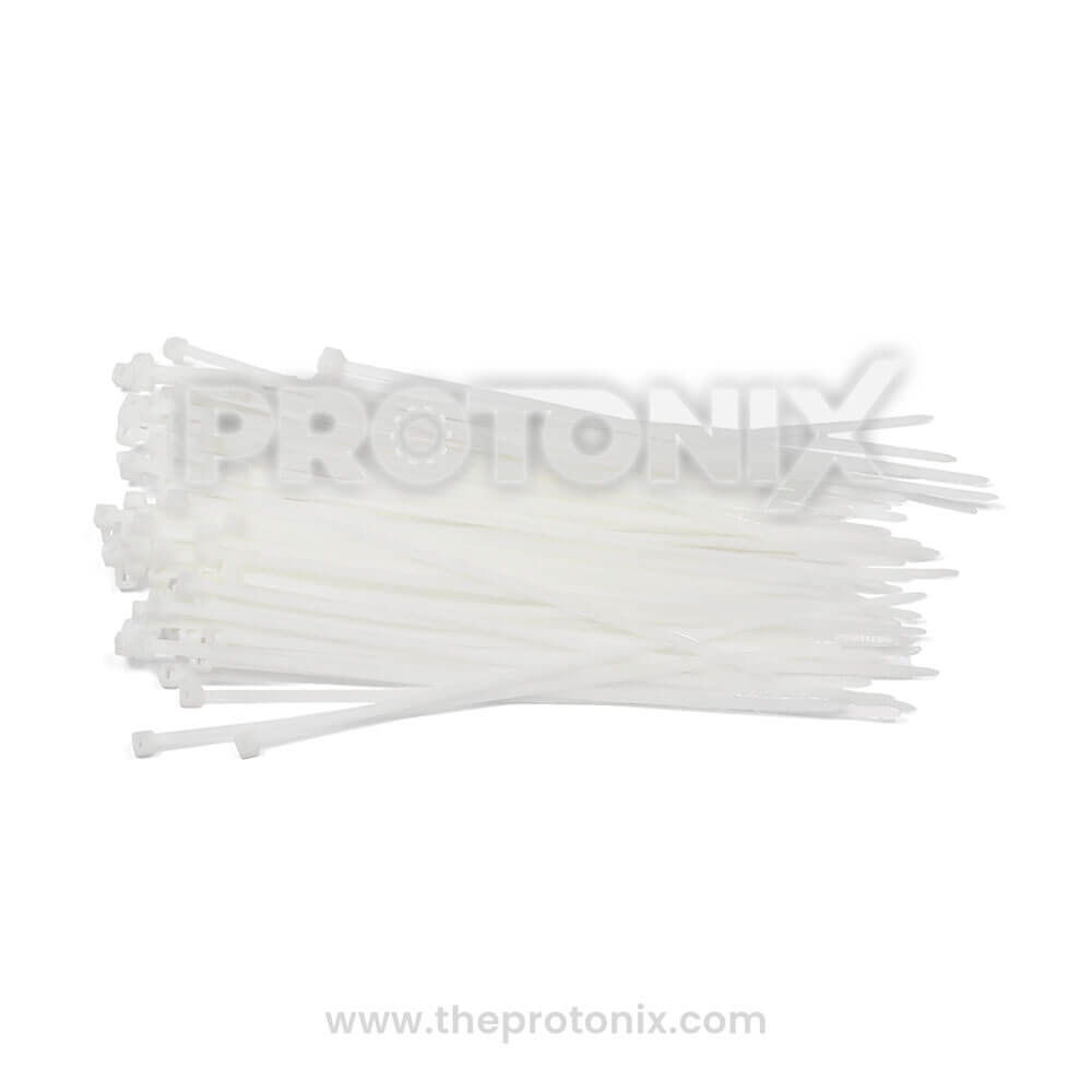 Front view of (small) cable tie with locking head and smooth body