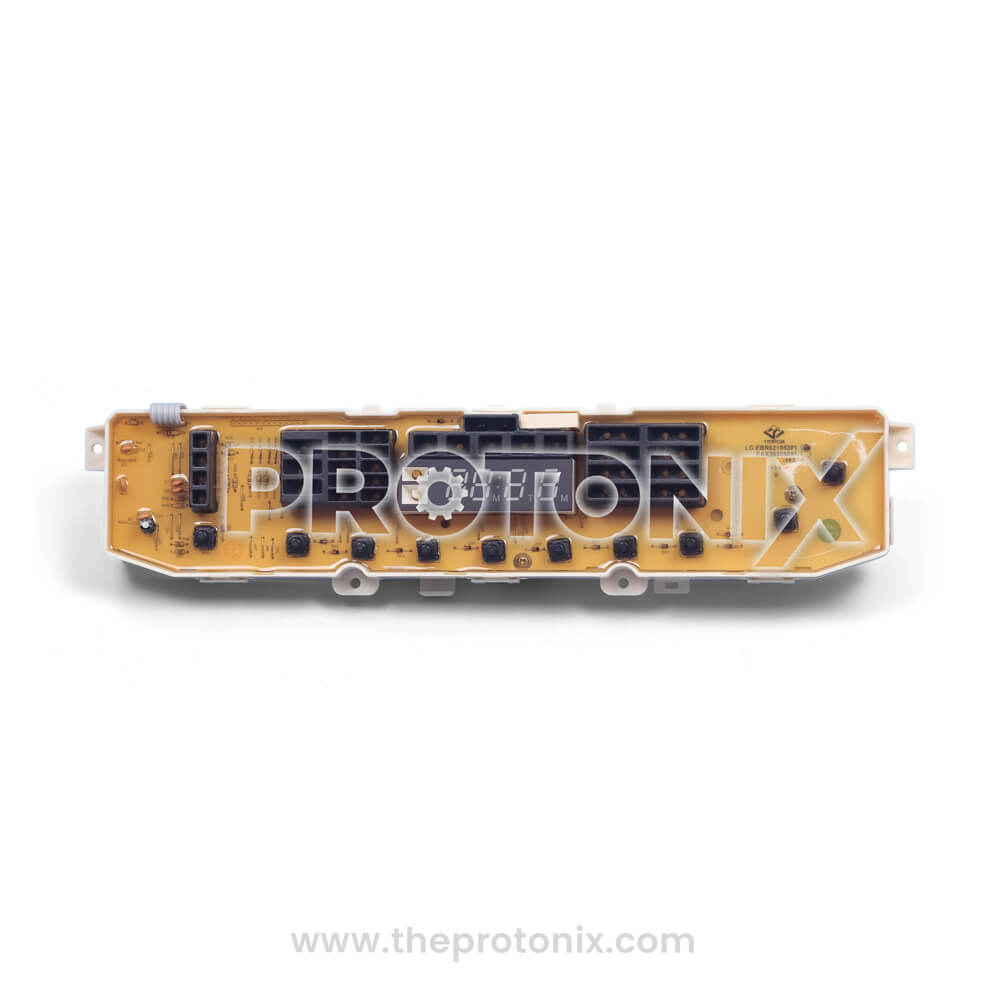 Front view of LG top-toad 10-button PCB 9kg (EBR62105301) showing complete board with components and connectors