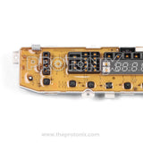 Left side close-up of LG top-load 10-button PCB (EBR62105301, 9kg) highlighting buttons and display