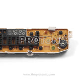 Half close-up of LG top-load 11-button PCB EBR80600403 showing strong build and connector housing