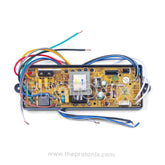 Front view of universal PCB for top-load washing machine IND 6688 with yellow circuit board and wires with copper ends