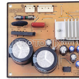 Samsung double-door inverter refrigerator PCB close-up view of capacitors and relay section