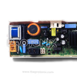 LG front-load inverter washing machine PCB close-up view focusing on black heat sink section