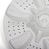 Close-up of Croma washing machine pulsator plate with cap and holes