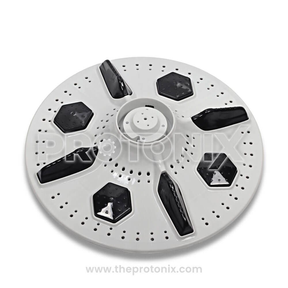 Front view of Whirlpool 9kg top-load washing machine pulsator with black & white color