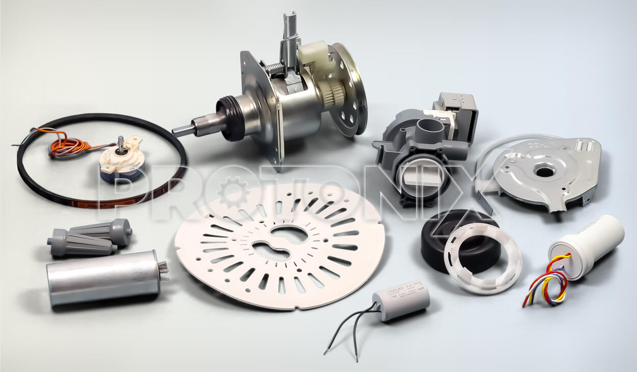Collection of spare parts used in washing machines