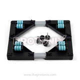 Trolley stand for washing machine and refrigerator featuring four wheels and jacks.
