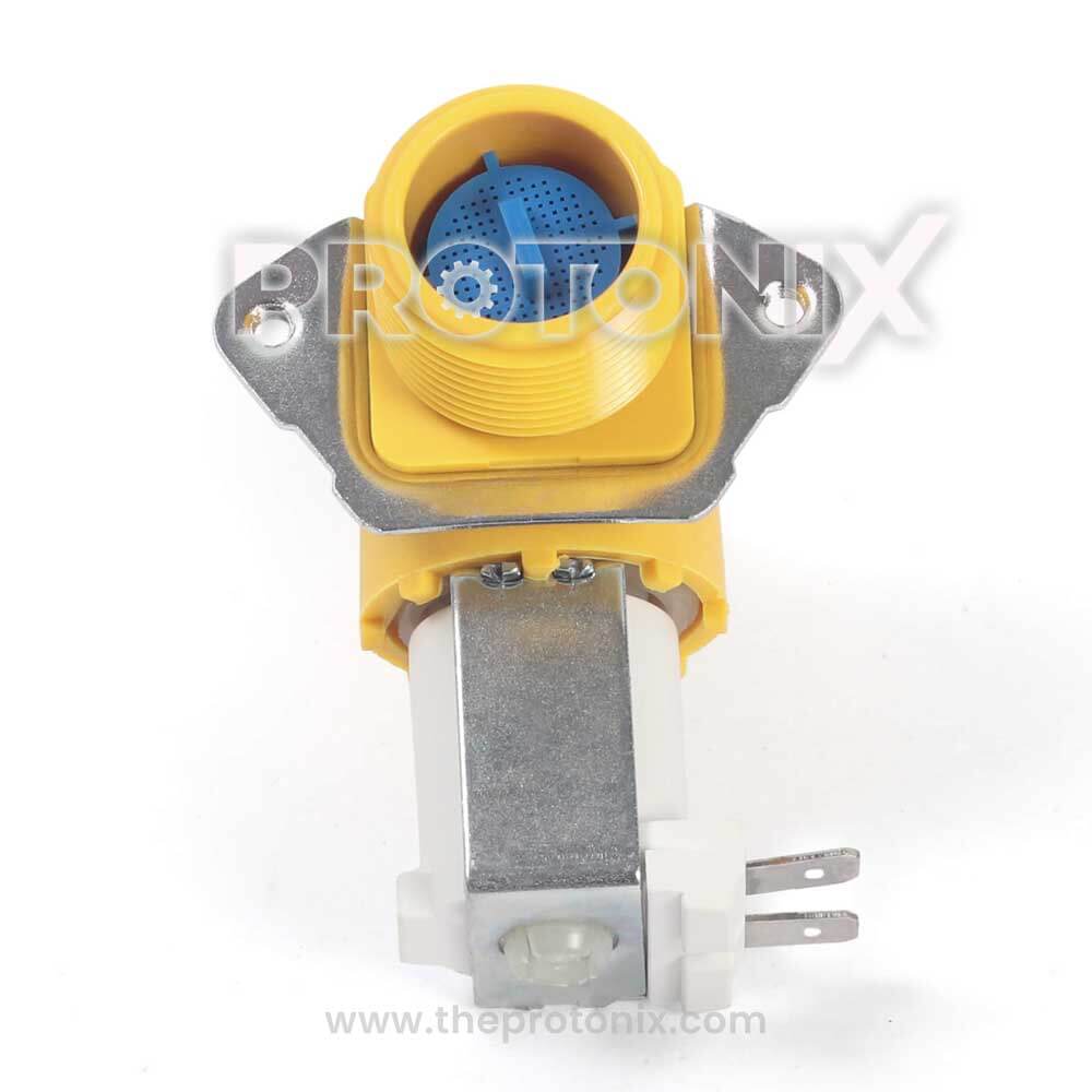 Inlet valve for Whirlpool top-load washing machine, with metal components and connectors.