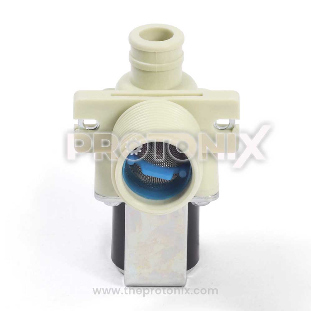 Close-up of top-load inlet valve for LG washing machine.