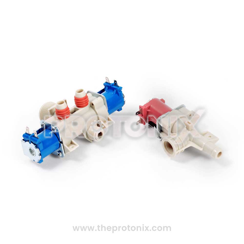 LG top-load DC 3-way water inlet valve showing three ports.
