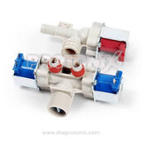 LG top-load DC 3-way water inlet valve, red and blue color.