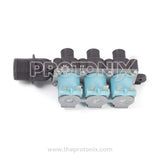 Panasonic top-load 3-way water inlet valve with triple inlets.