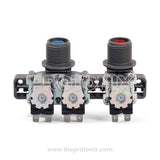 Samsung top-load washing machine gray 3-way water inlet valve featuring connector.