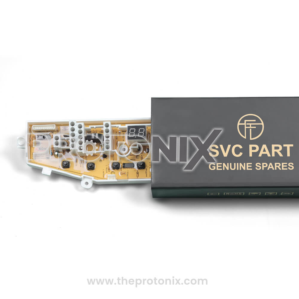 Samsung top-load 8-button PCB XQB-52S7A-01 inside box with secure packing and label