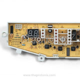 Side angle of Samsung top-load 6-button PCB DC92-00163C displaying circuit board