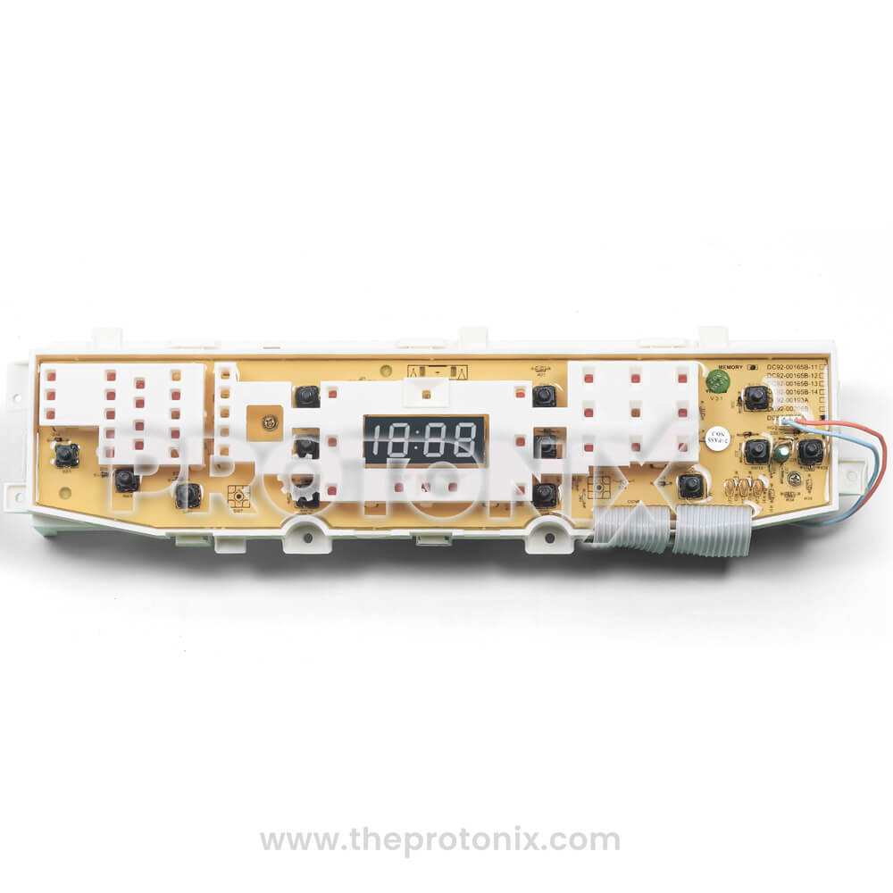 Front view of Samsung top-load 13-button PCB DC92-00751B showing complete control panel and connectors