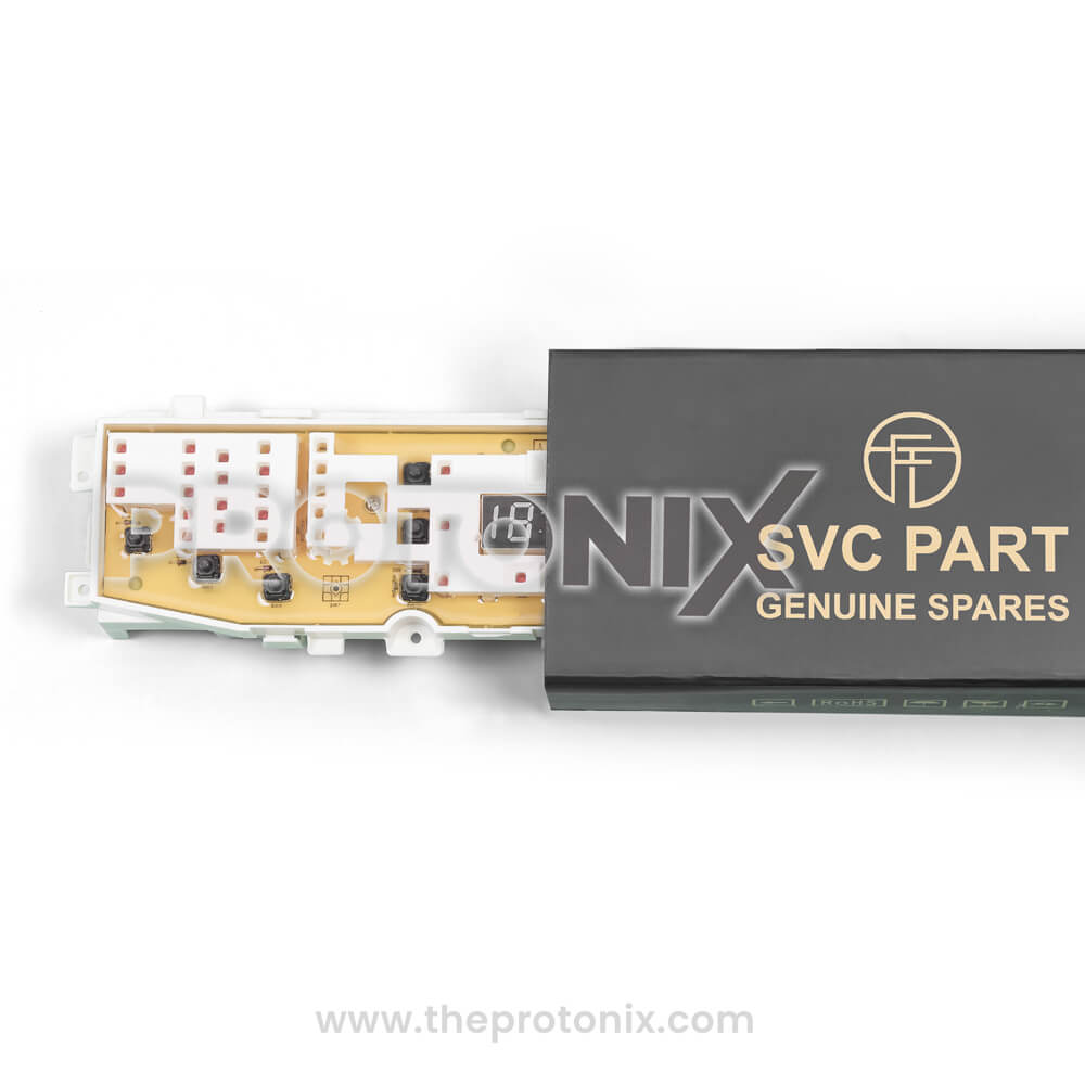Samsung top-load 13-button PCB DC92-00751B inside box with secure protective packing and product label