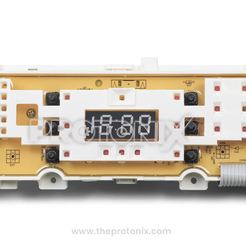 Middle close-up of Samsung top-load 13-button PCB DC92-00751B with display