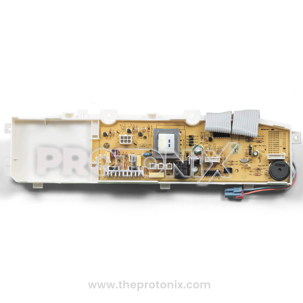 Back view of Samsung top-load 13-button PCB DC92-00751B with visible solder points and electronic tracks