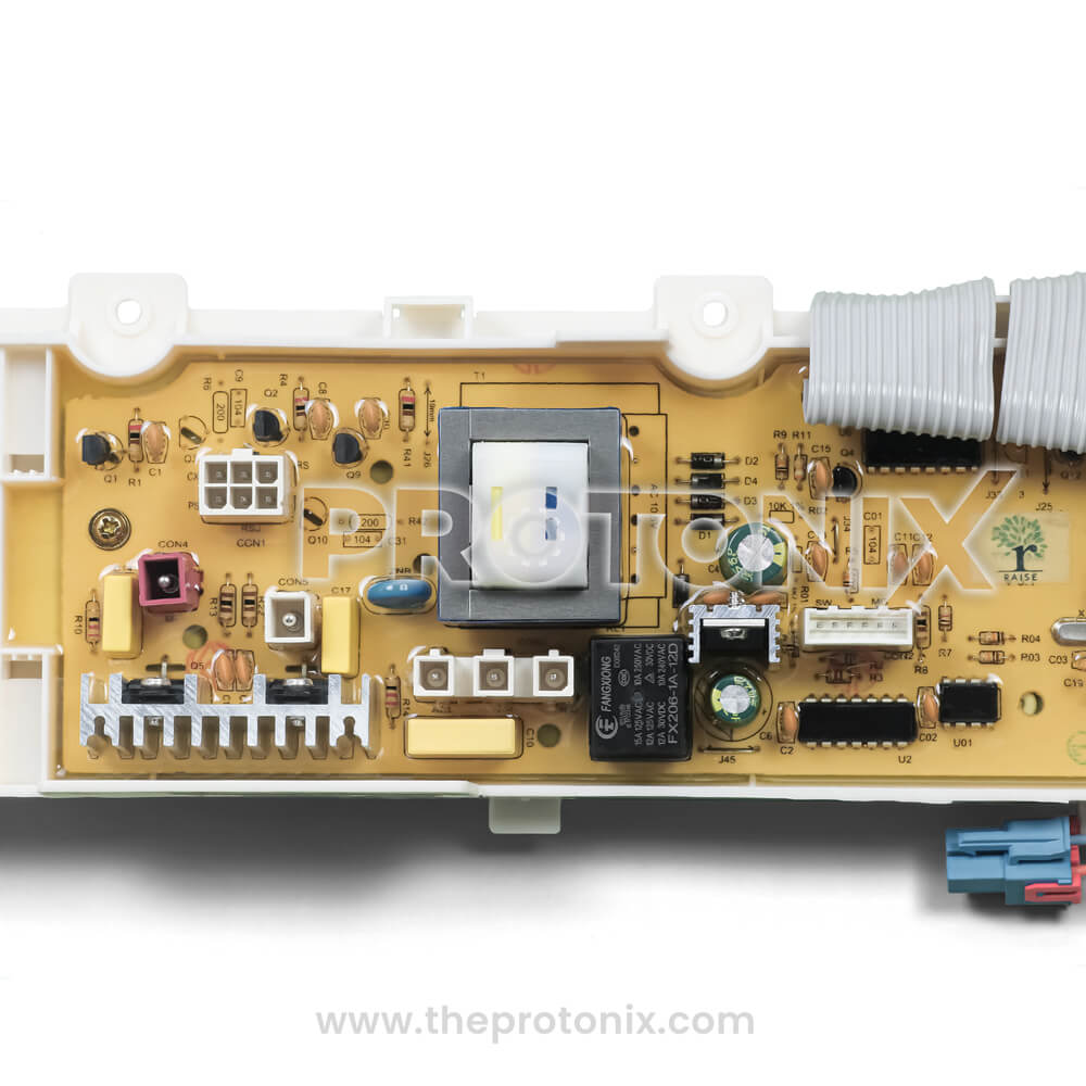 Top close-up of Samsung top-load 13-button PCB DC92-00751B highlighting connector area