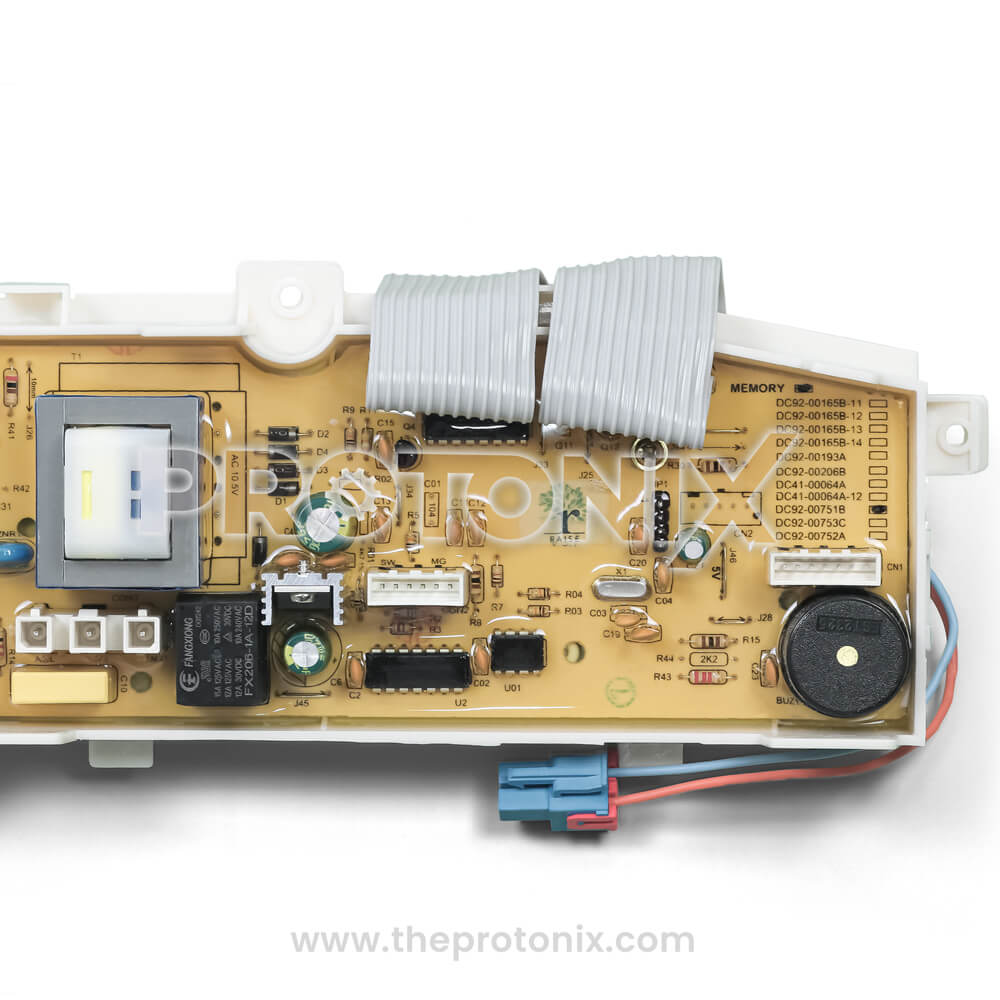 Half close-up of Samsung top-load 13-button PCB DC92-00751B showing board design and button arrangement