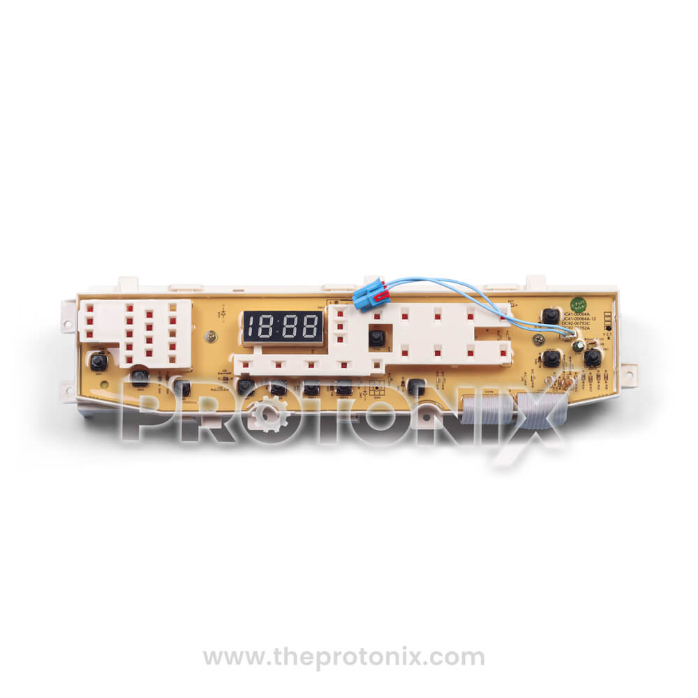 Front view of Samsung top-load 11-button PCB DC92-00752A with digital display and button panel