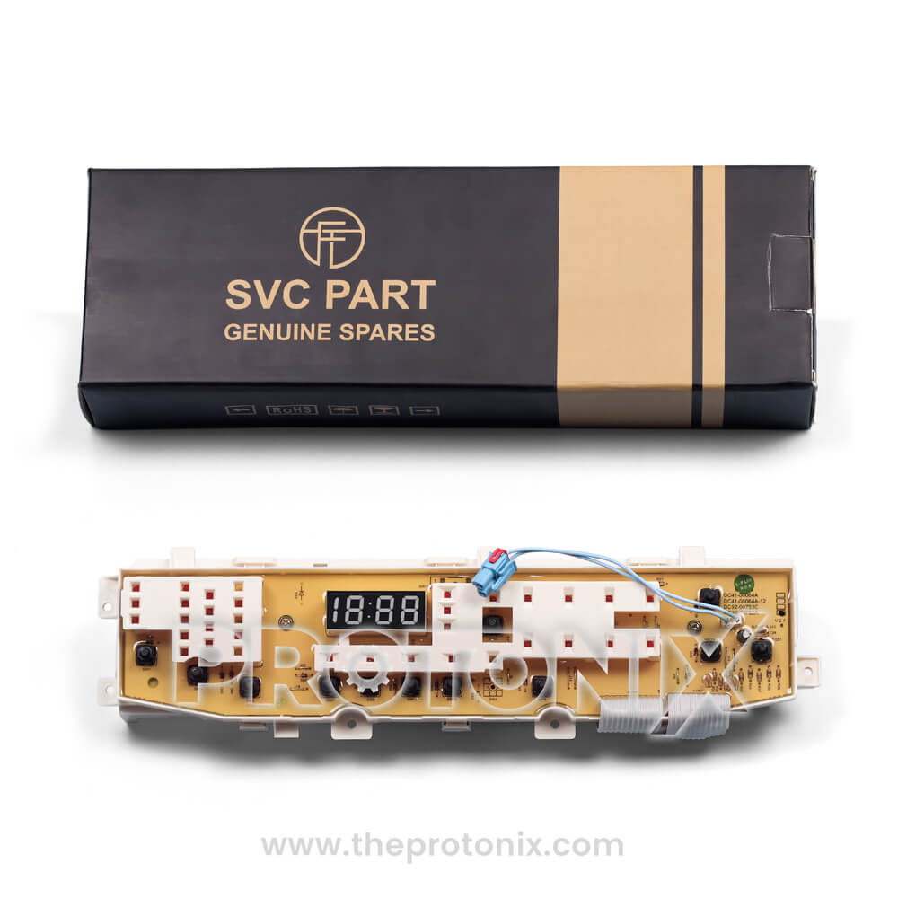 Samsung top-load 11-button PCB DC92-00752A with packaging box and label