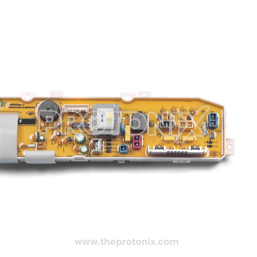 LG top-load 8-button PCB EBR62229510 showing soldering and circuit tracks