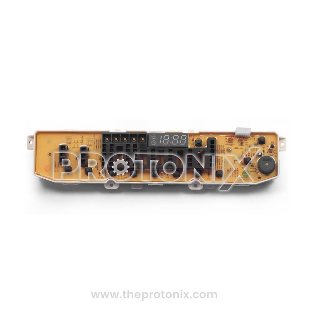 Front view of LG top-load 11-button PCB EBR80600403 showing digital display and connector slots