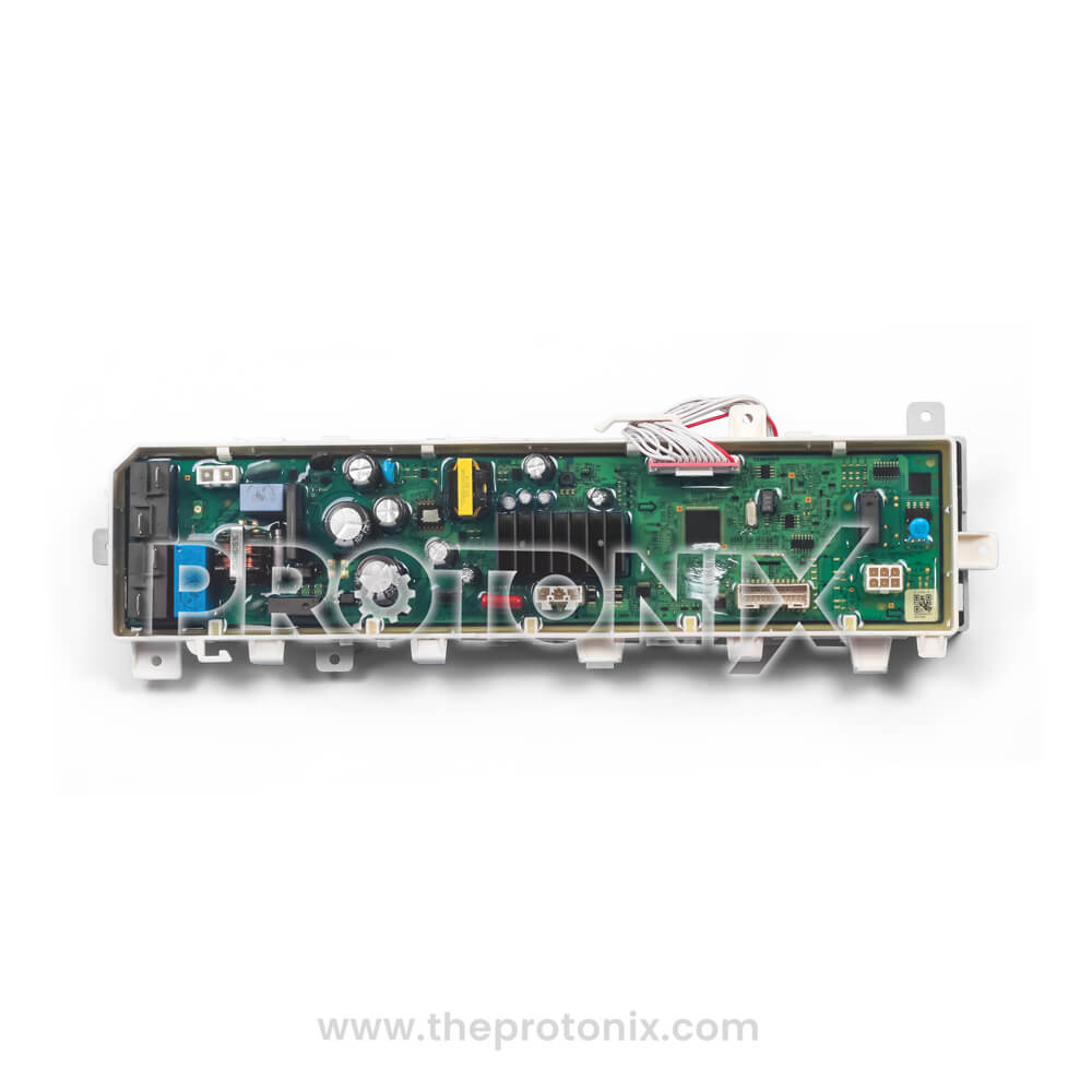 Front view of Samsung inverter top-load 12-button PCB 2-relay with green circuit board and components ( type-1)