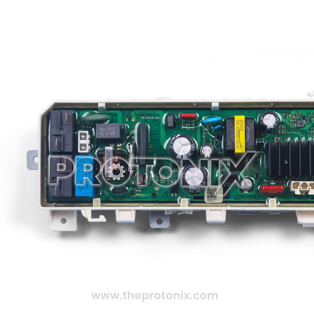 Side angle of Samsung inverter top-load 12-button PCB 2-relay type-2 highlighting connectors