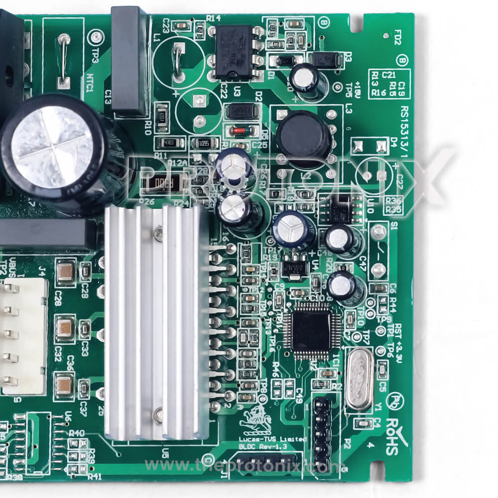 Godrej inverter refrigerator PCB (model-specific) focused view of heat sink and circuit