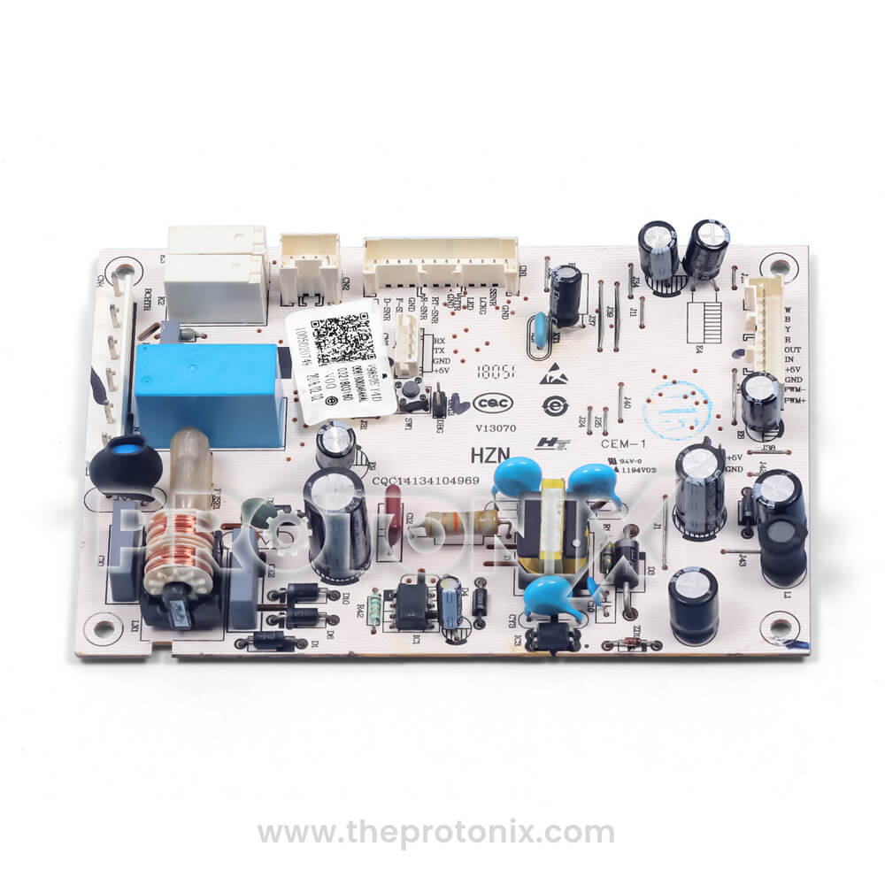 Top view of Haier double-door refrigerator PCB (Type A) showing copper coil and IC chips
