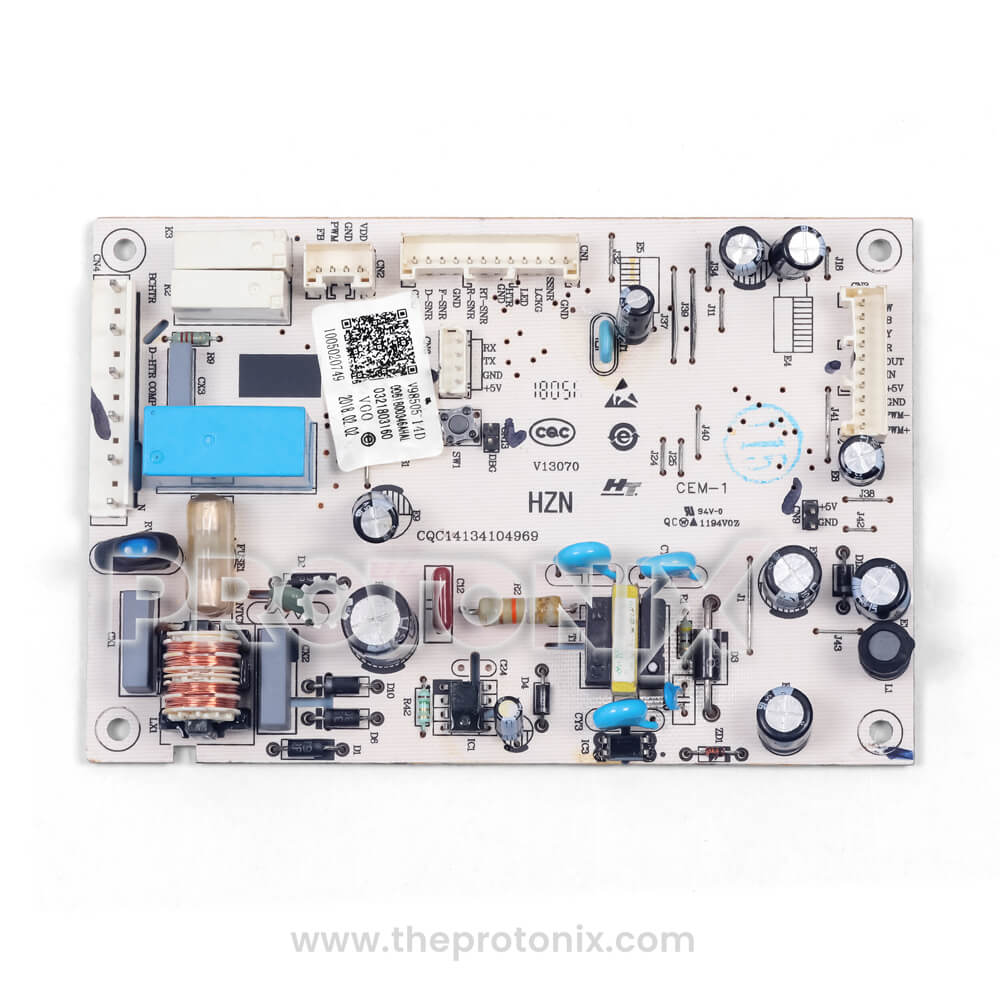 Front view of Haier double-door refrigerator PCB (Type A) with blue transformer and copper coil