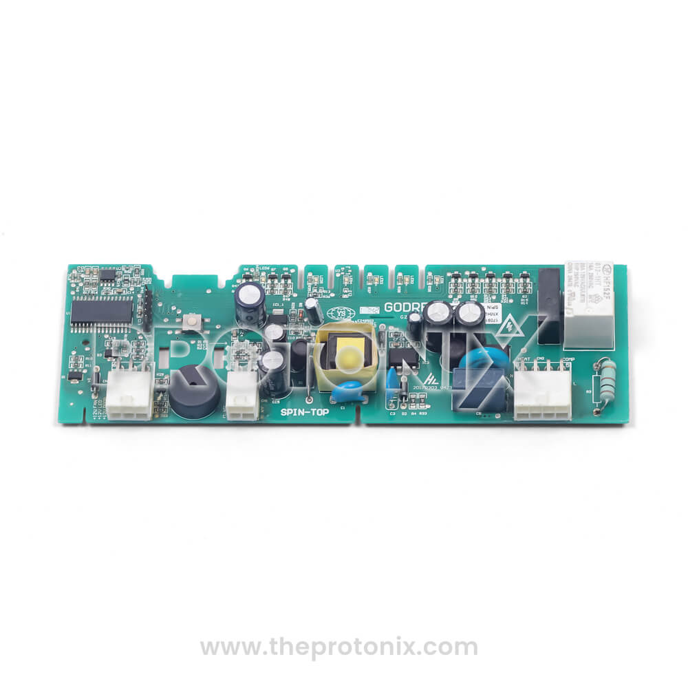 Top view of PCB for Godrej double-door refrigerator with green board
