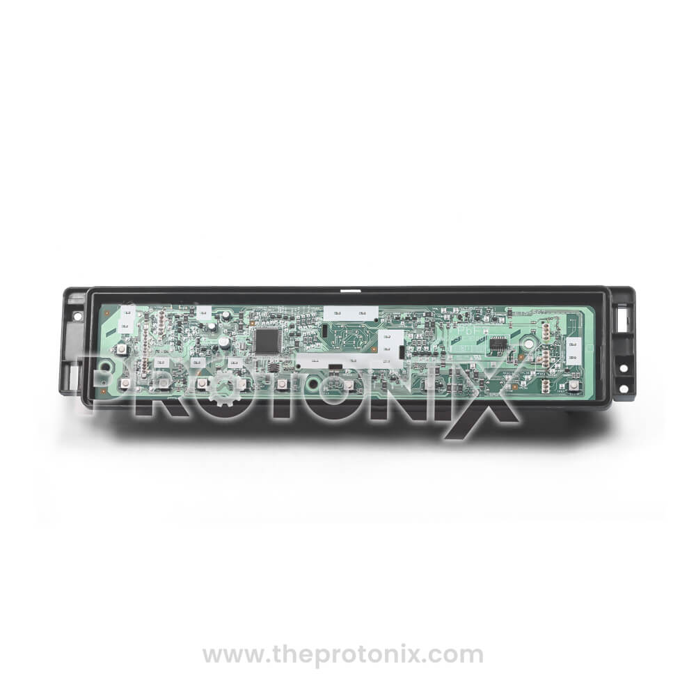 Front view of Panasonic top-load 10-button PCB showing 10 buttons with green board