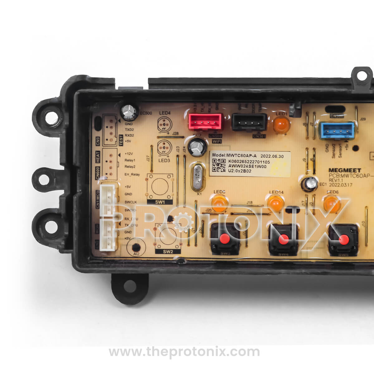 Half close-up of Panasonic top-load 7-button PCB focused section with buttons
