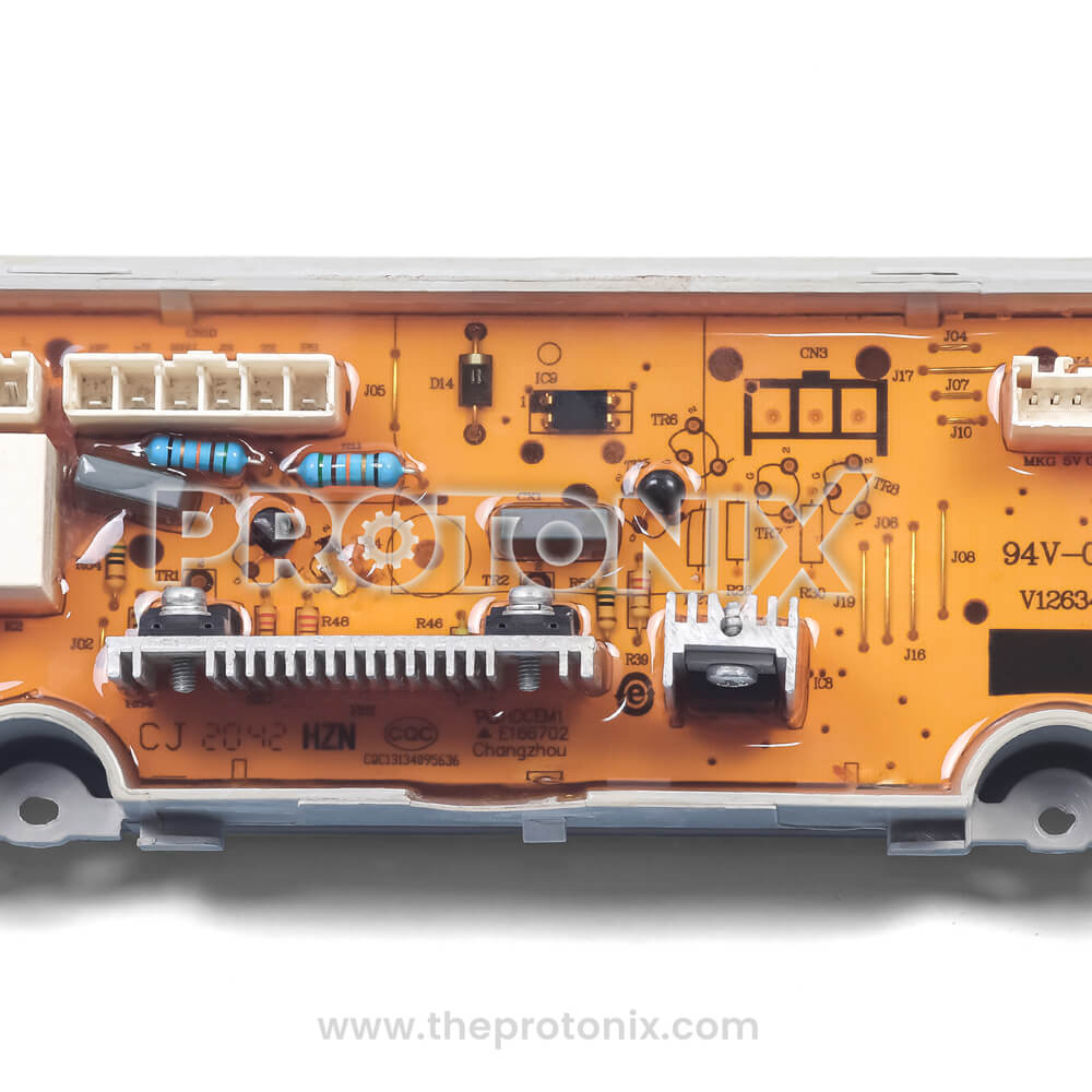 Center view of Haier top-load 5-button PCB (5-Jack) showing heat sink and circuit parts