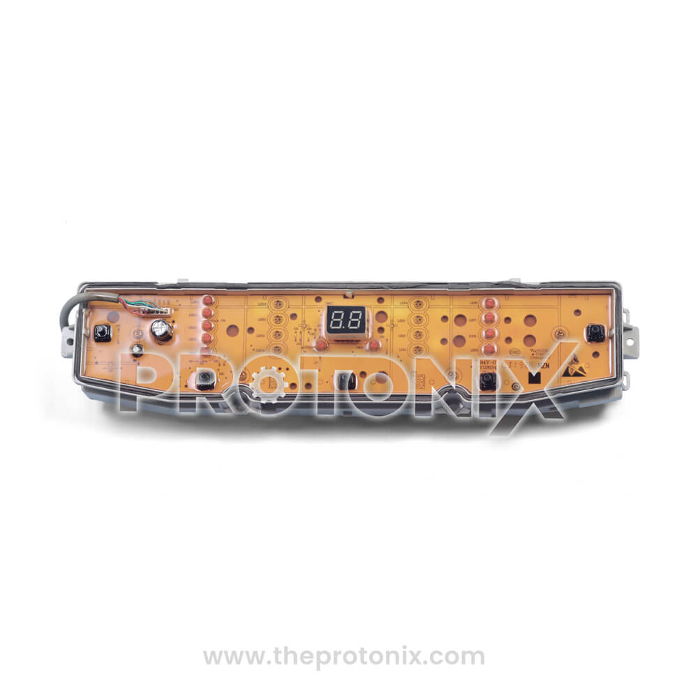 Front view of Haier top-load 5-button PCB (5-Jack) display section with digital screen and control buttons