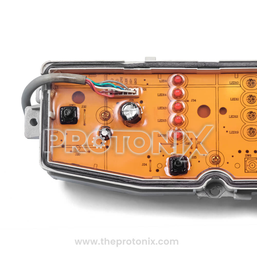Close-up of Haier top-load 5-button PCB (5-Jack) with printed track layout