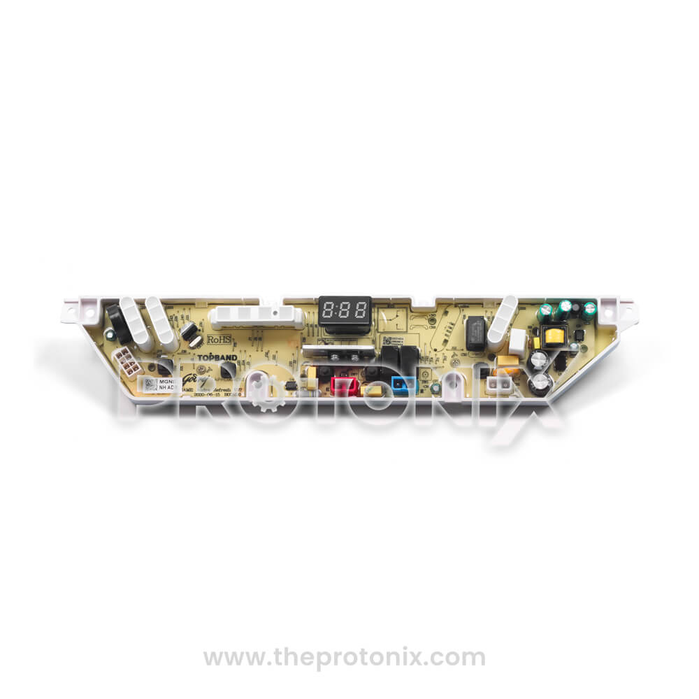 Front view of Godrej top-load 5-button PCB with connectors and display