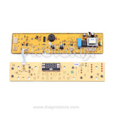 Front view of Whirlpool H-80 top-load 7-button PCB highlighting connectors and digital display section