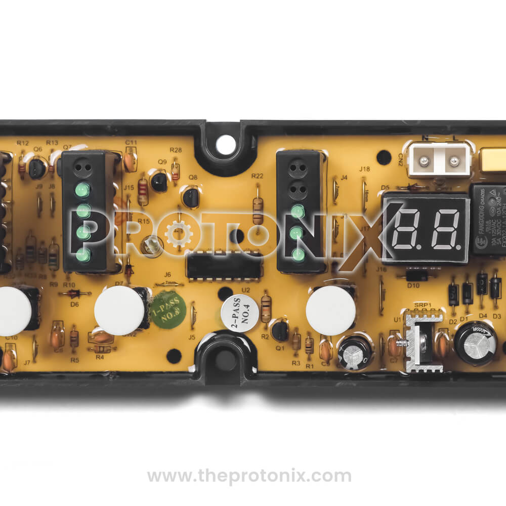 Center of Godrej top-load 5-button PCB (2-digit display) made with high-quality PCB board and  electronics parts