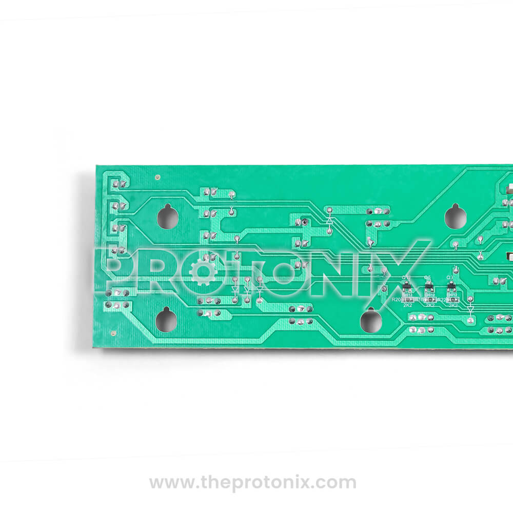 Close-up of green board of Whirlpool 360 top-load 10-button PCB (147054)