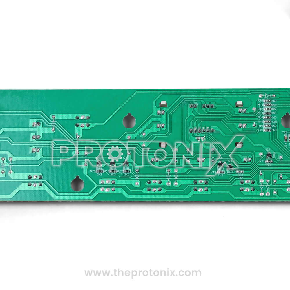 Center view of Whirlpool 360 top-load 10-button PCB (147054) with small solder points