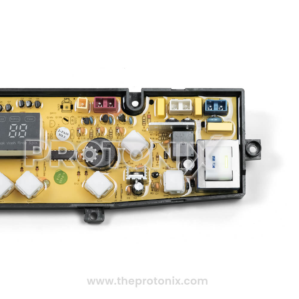 Half close-up view of Lloyd top-load 7-button PCB (CY499-X) control board