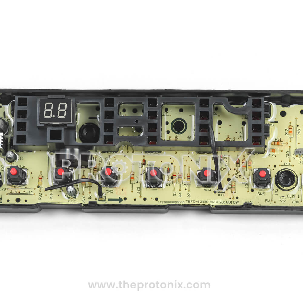 Top angle view of Bosch top-load 8-button PCB (TB75-1268FMPS) circuit board