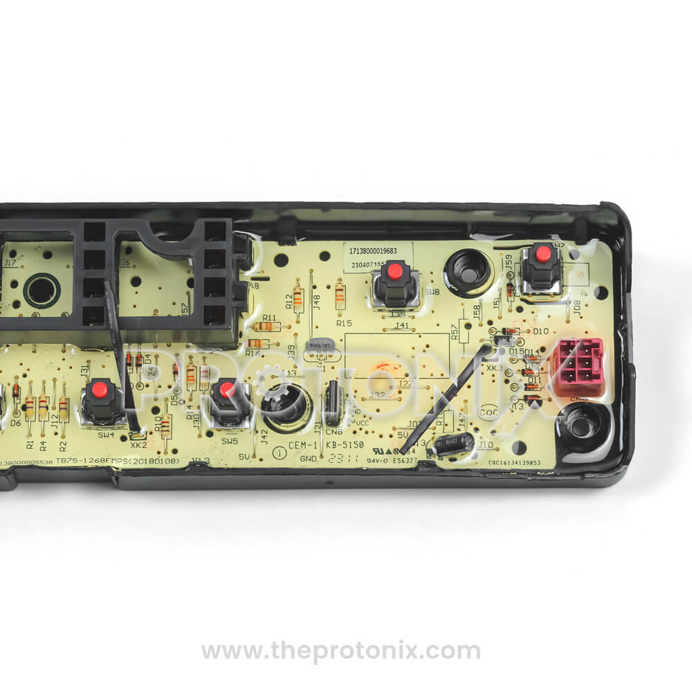 Close up view of Bosch top-load 8-button PCB (TB75-1268FMPS) control board
