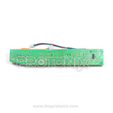 Back profile of Videocon top-load 7-button PCB (7SEGU225) showing green circuit and connector wires