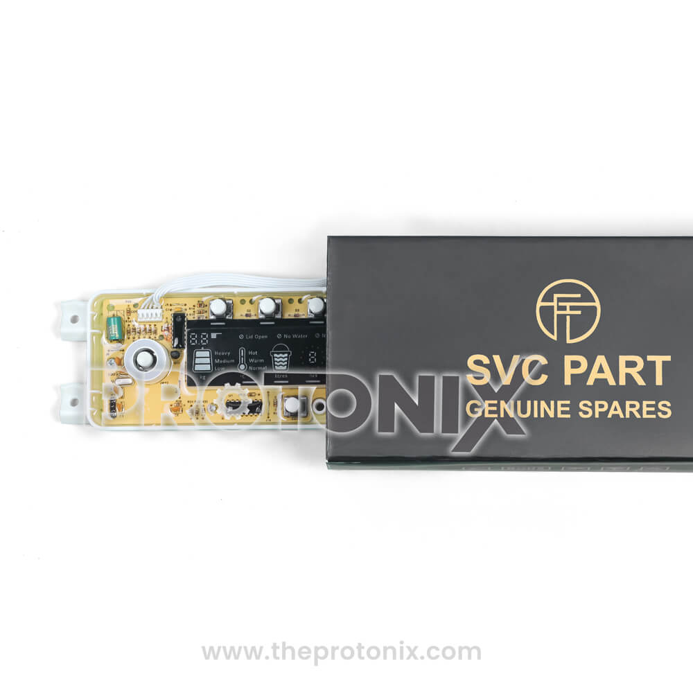 Godrej top-load washing machine PCB (EON2) placed securely inside box for safe transport